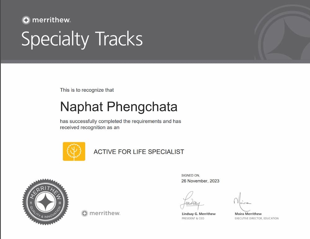 STOTT PILATES® Active for Life Specialist – Naphat Phengchata 2023