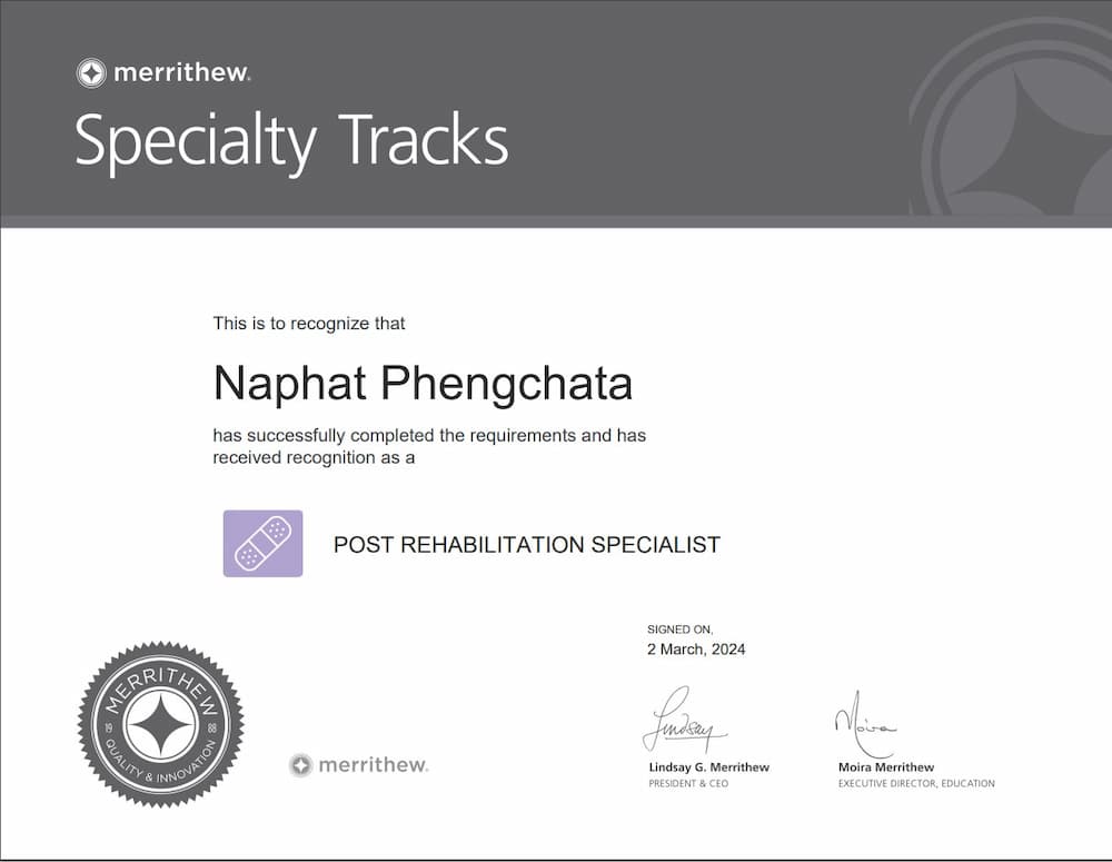 STOTT PILATES® Post Rehabilitation Specialist – Naphat Phengchata 2024