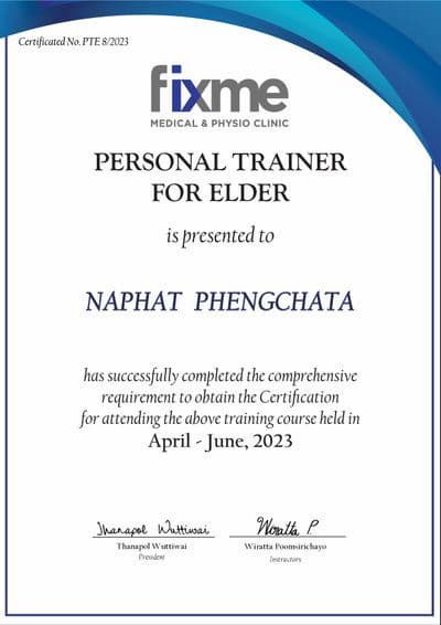 Fixme Personal Trainer for Elder Zertifikat – Naphat Phengchata 2023